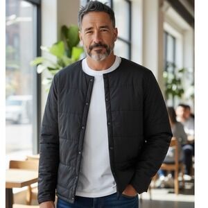 Stampd Studios Los Angeles Mens Black Quilted Liner Jacket Collarless Snap Front